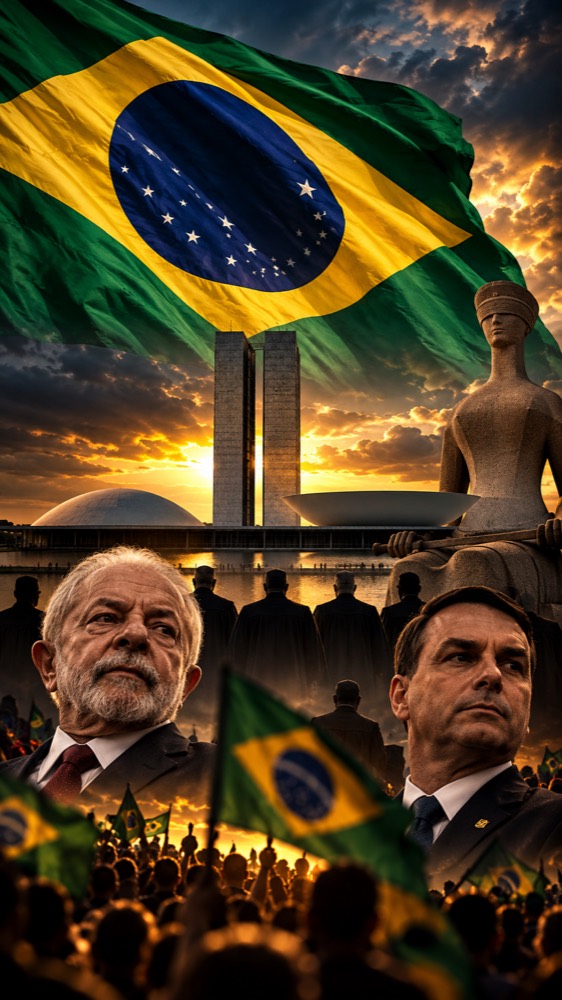 Multidão com bandeiras do Brasil marchando rumo ao Congresso Nacional